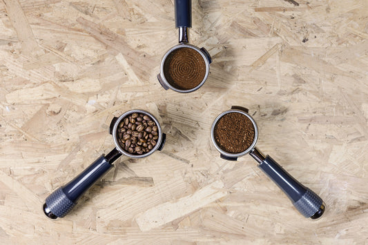 Coffee beans and ground coffee.