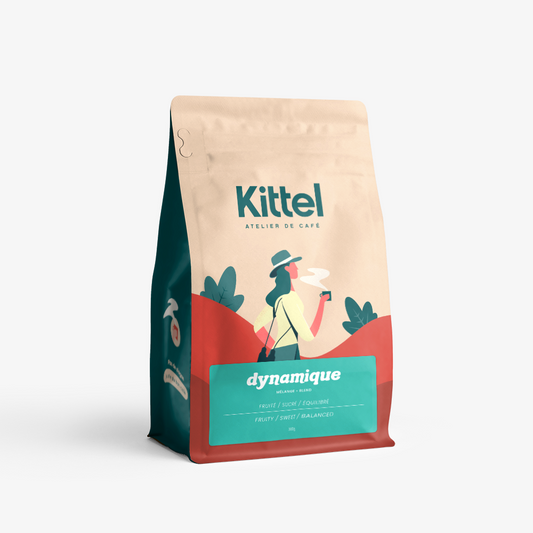 300g bag of Kittel Dynamique Colombia Ethiopia blend coffee.