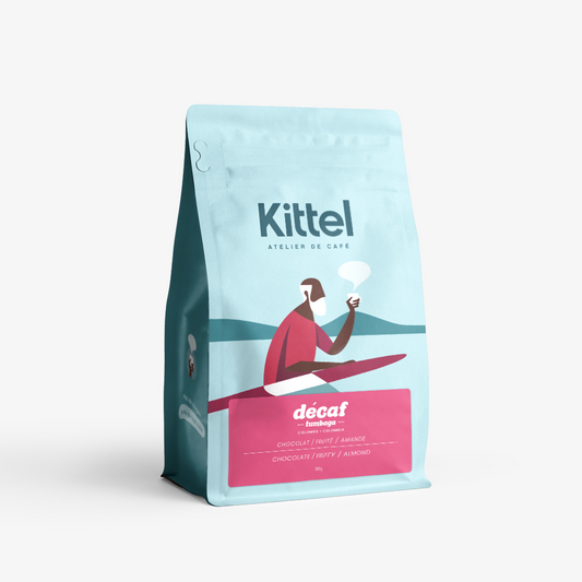 300g bag of Kittel Decaf Tumbaga Colombian sugarcane decaf coffee.
