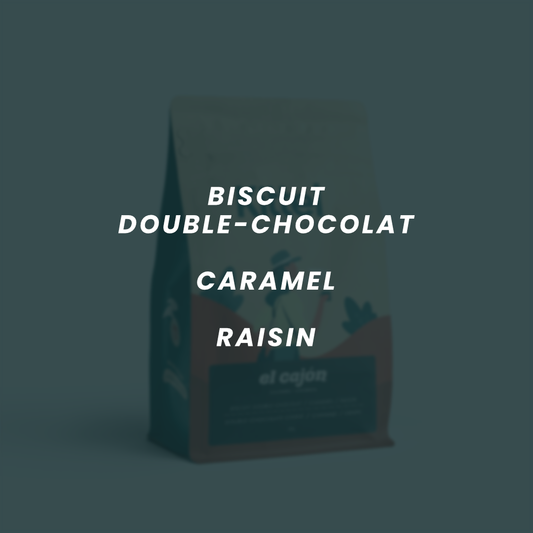Flavor notes for El Cajón: double chocolate cookie, caramel, raisin.