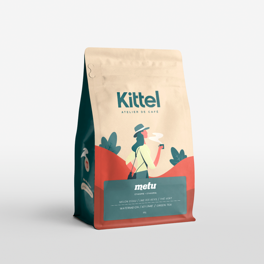 300g bag of Kittel Metu Ethiopian washed coffee.