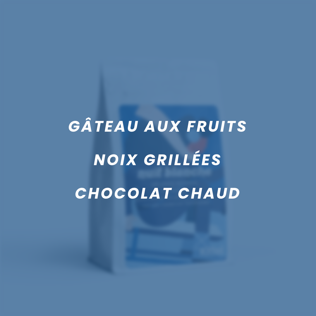 Flavor notes for Nuit Blanche: fruitcake, roasted nuts, hot chocolate.