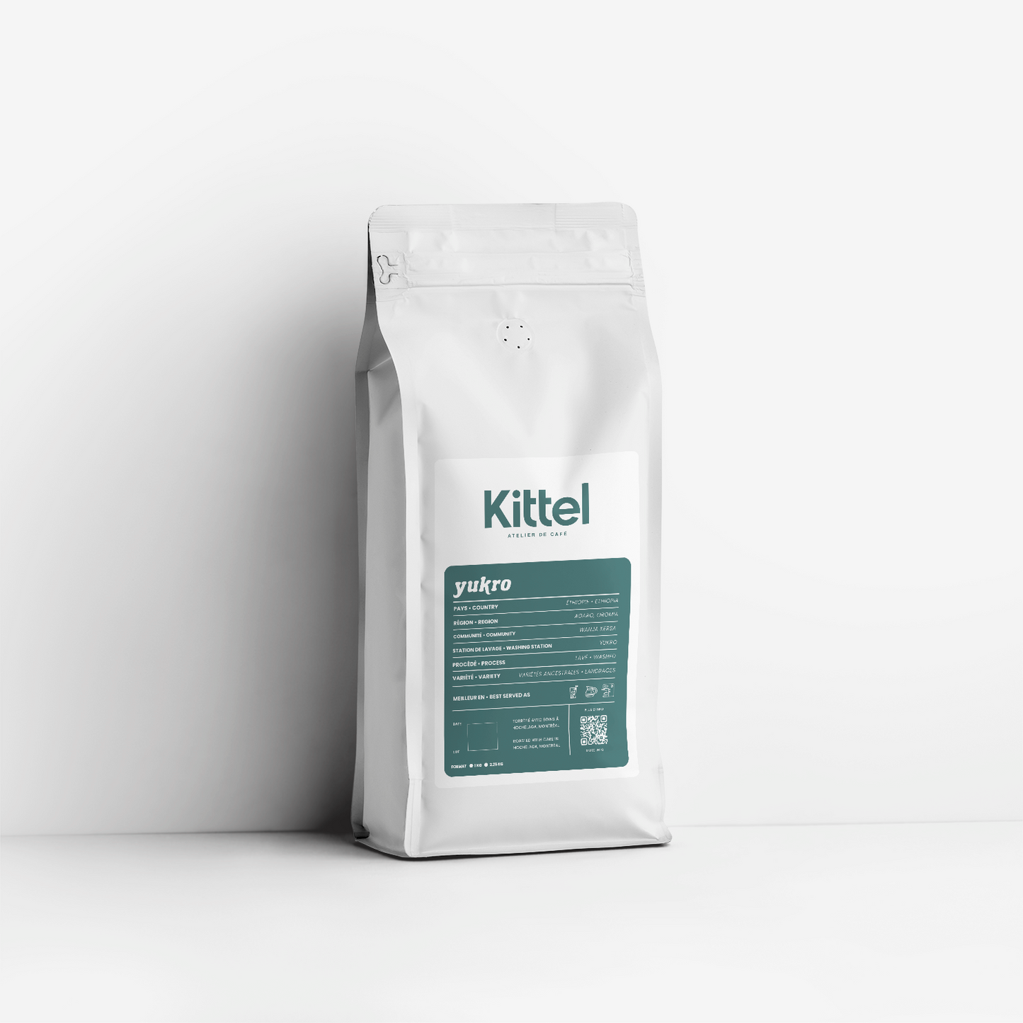 1kg bag of Kittel Yukro Washed Ethiopian coffee.